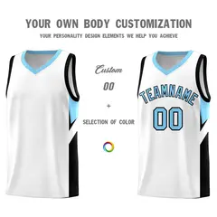 White Light Blue Side Design Basketball Jersey 3