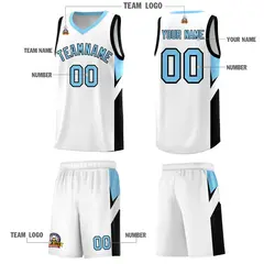 White Light Blue Side Design Basketball Jersey 5