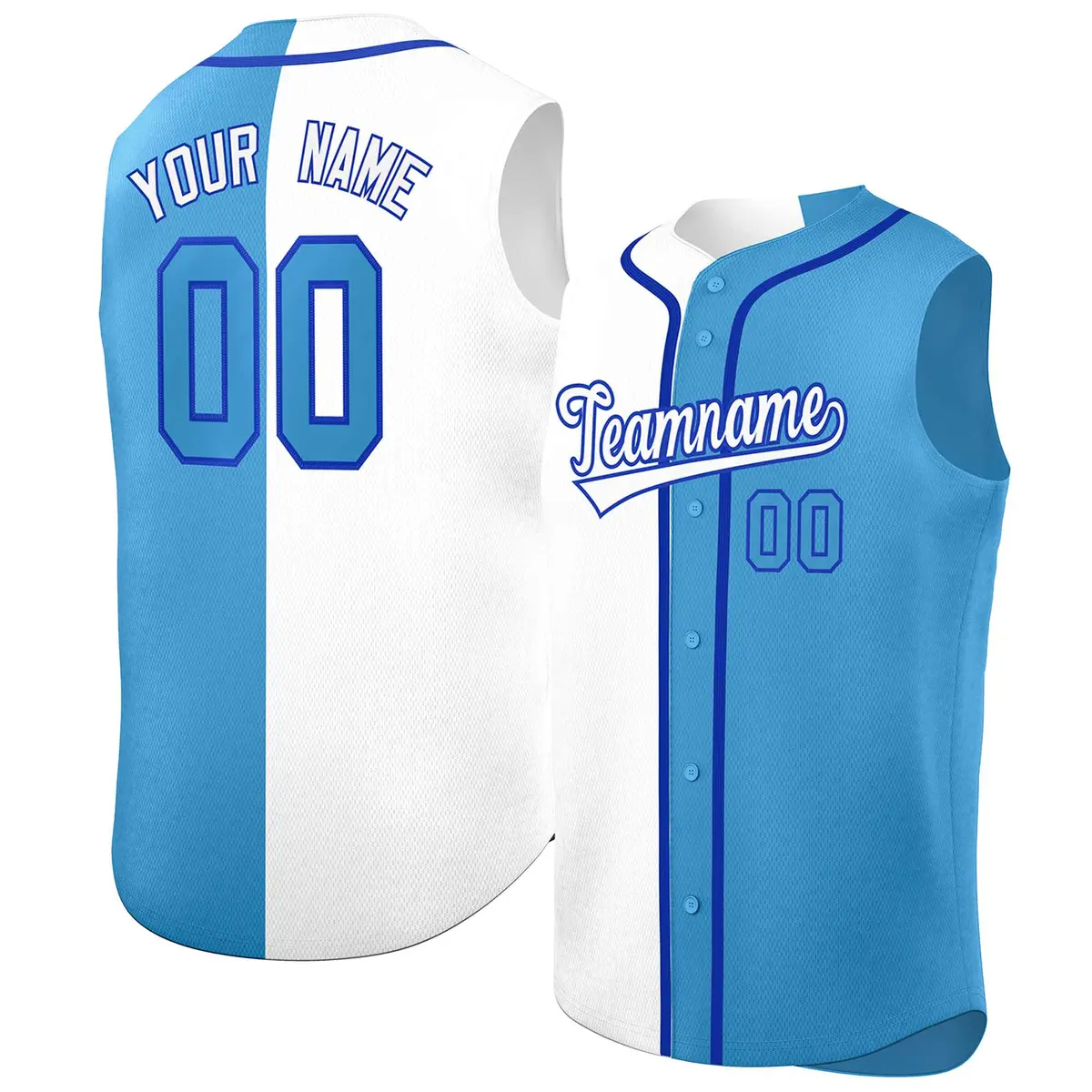 White Light Blue Split Sleeveless Baseball Jersey