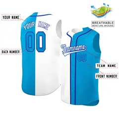 White Light Blue Split Sleeveless Baseball Jersey 2