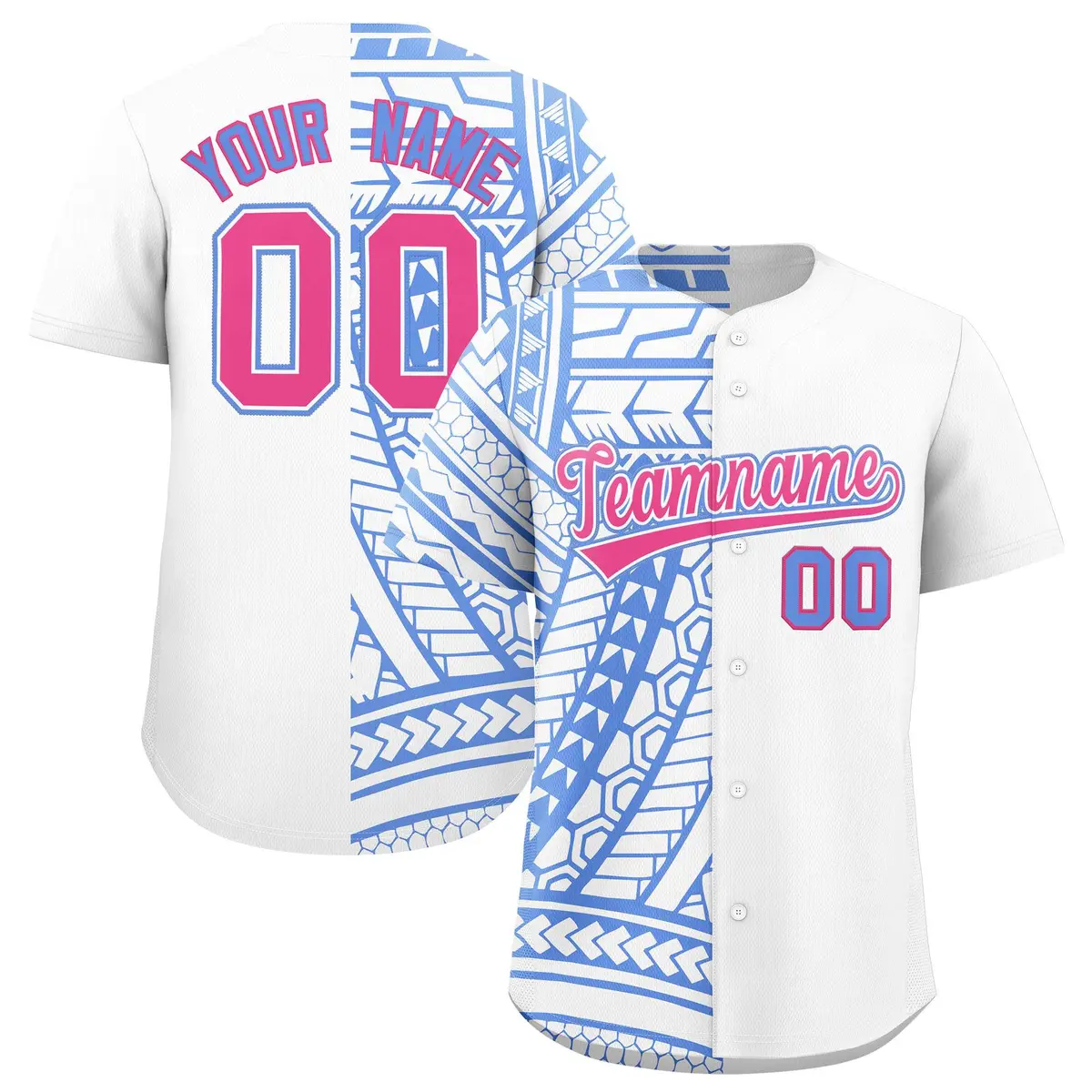 White Light Blue Split Tribal Baseball Jersey