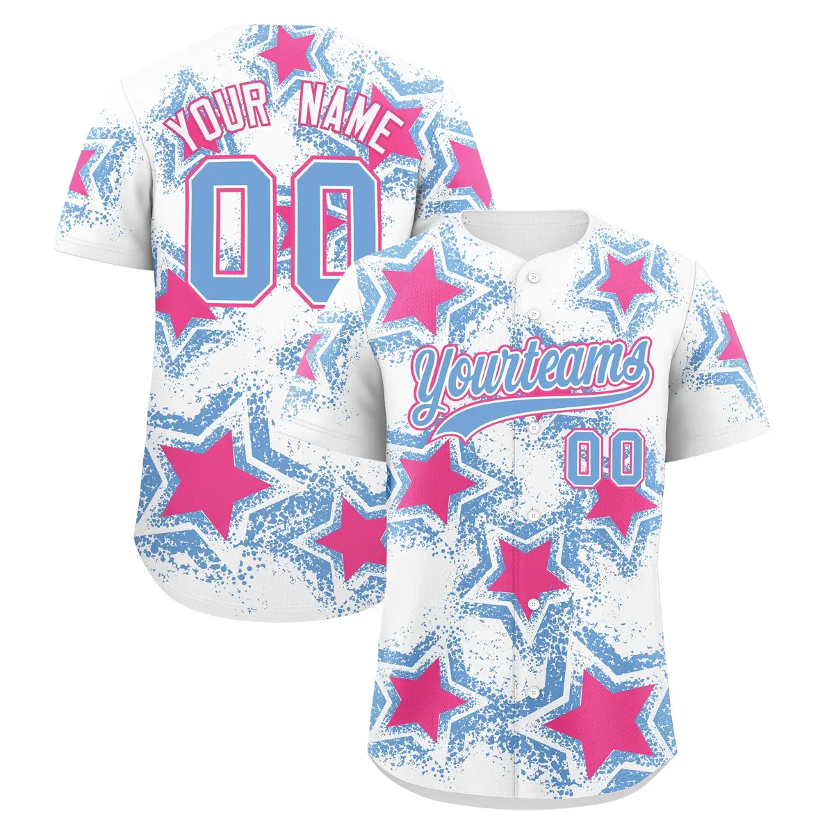 White Light Blue Star Graffiti Baseball Jersey