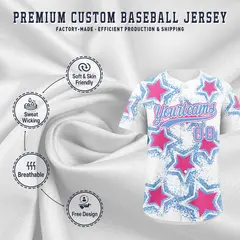 White Light Blue Star Graffiti Baseball Jersey 3