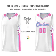 White Light Blue Star Graffiti Pattern Basketball Jersey 3