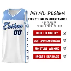 White Light Blue Star Pattern Team Basketball Jersey 2