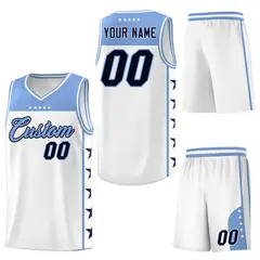 White Light Blue Star Pattern Team Basketball Jersey 6
