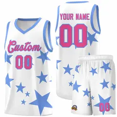White Light Blue Star Print Graffiti Basketball Jersey Sets 1