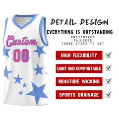 White Light Blue Star Print Graffiti Basketball Jersey Sets 2