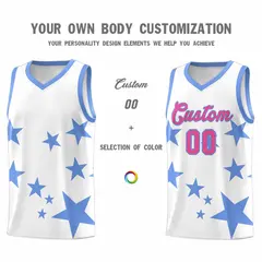 White Light Blue Star Print Graffiti Basketball Jersey Sets 3