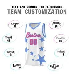 White Light Blue Star Print Graffiti Basketball Jersey Sets 4