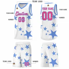 White Light Blue Star Print Graffiti Basketball Jersey Sets 5