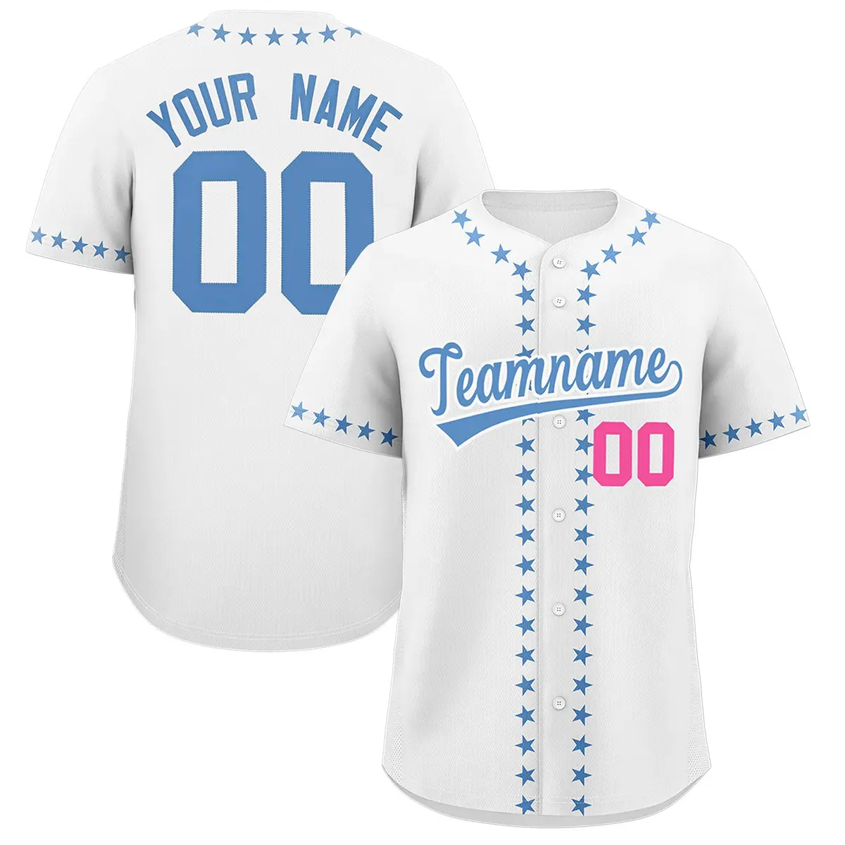 White Light Blue Star Ribbing Authentic Baseball Jersey