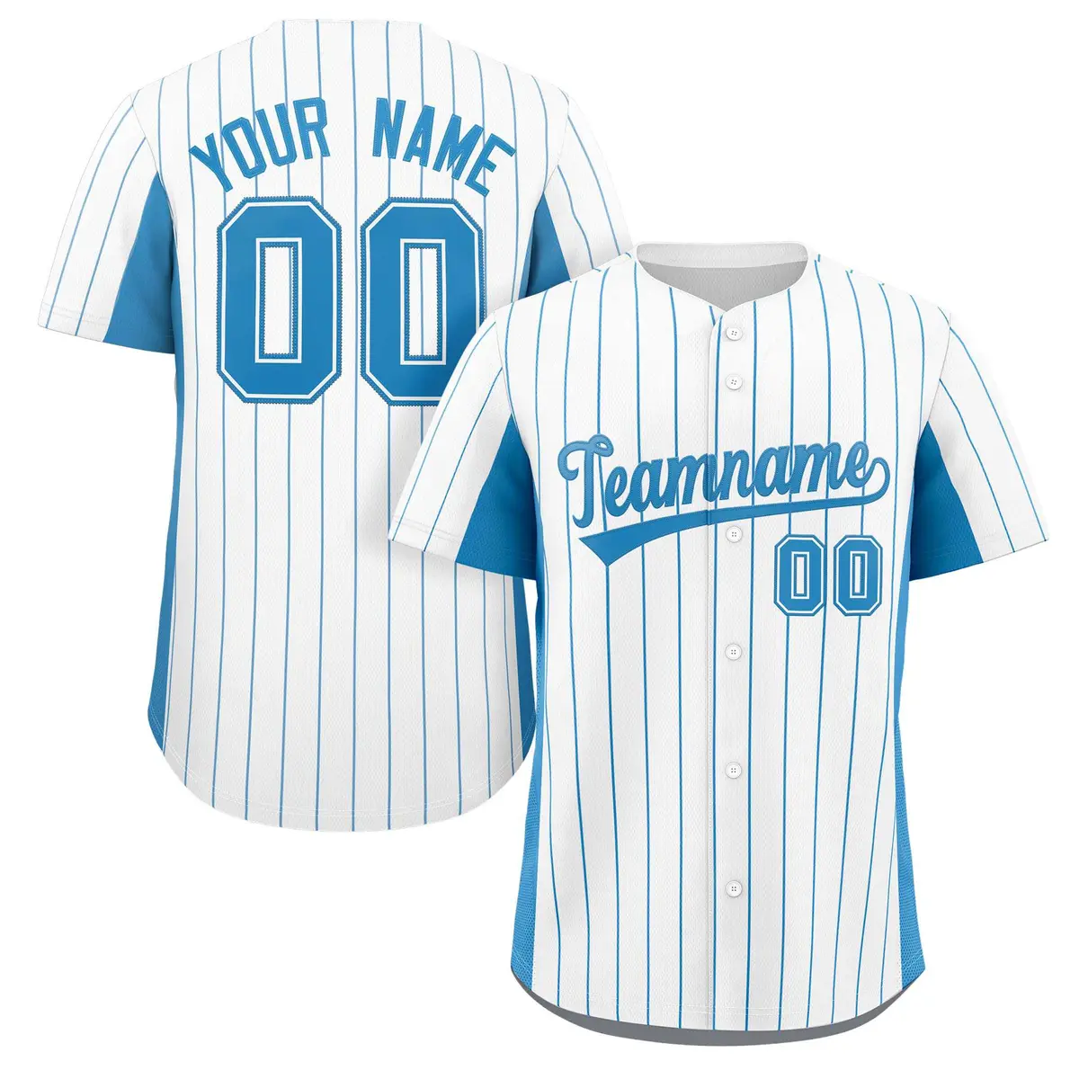 White Light Blue Stripe Full Button Baseball Jersey