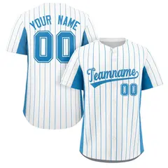 White Light Blue Stripe Full Button Baseball Jersey