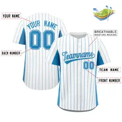 White Light Blue Stripe Full Button Baseball Jersey 2