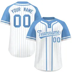 White Light Blue Stripe Raglan Two-Button Softball Jersey 1