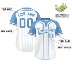White Light Blue Stripe Raglan Two-Button Softball Jersey 2