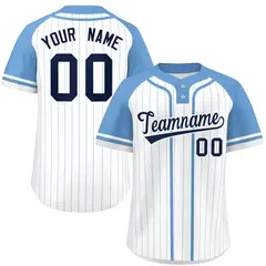 White Light Blue Stripe Raglan Two-Button Softball Jersey 1