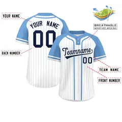 White Light Blue Stripe Raglan Two-Button Softball Jersey 2