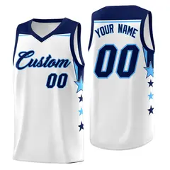 White Light Blue Two Tone Side Star Color Block Basketball Jersey 1