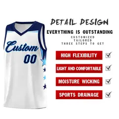 White Light Blue Two Tone Side Star Color Block Basketball Jersey 2