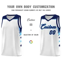 White Light Blue Two Tone Side Star Color Block Basketball Jersey 3