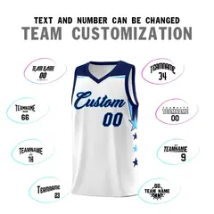 White Light Blue Two Tone Side Star Color Block Basketball Jersey 4