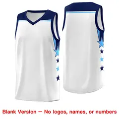 White Light Blue Two Tone Side Star Color Block Basketball Jersey 6