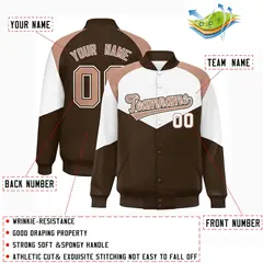 White Light Brown Color Block Varsity Letterman Jacket 2