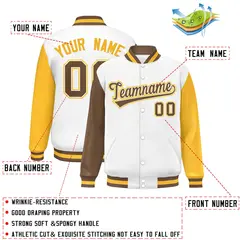 White Light Brown-Gold Raglan Varsity Letterman Baseball Jacket 2