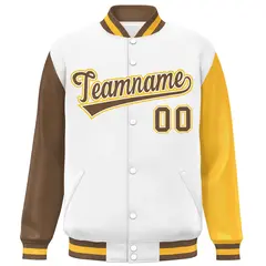 White Light Brown-Gold Raglan Varsity Letterman Baseball Jacket 3