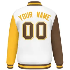 White Light Brown-Gold Raglan Varsity Letterman Baseball Jacket 4
