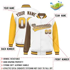 White Light Brown-Gold Raglan Varsity Letterman Baseball Jacket 2