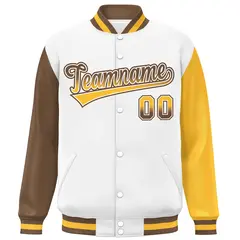 White Light Brown-Gold Raglan Varsity Letterman Baseball Jacket 3