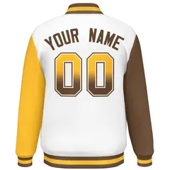 White Light Brown-Gold Raglan Varsity Letterman Baseball Jacket 4