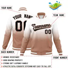 White Light Brown Gradient Full-Snap Letterman Jacket 2