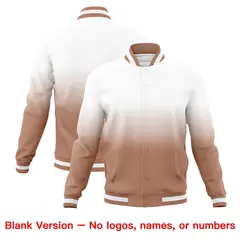 White Light Brown Gradient Full-Snap Letterman Jacket 7