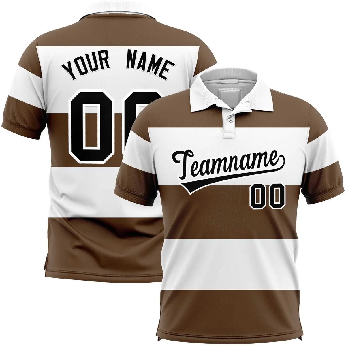 White-Light Brown Horizontal Stripe Performance Polo Shirt