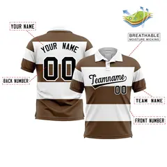 White-Light Brown Horizontal Stripe Performance Polo Shirt 2