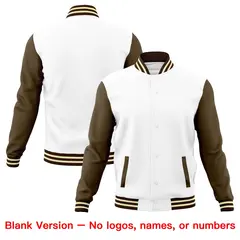 White Light Brown Raglan Sleeves Full-Snap Letterman Cotton Jacket 6
