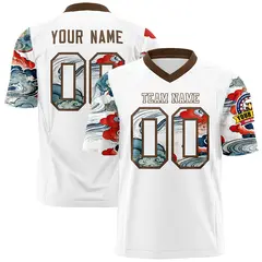 White Light Brown Sleeve Ukiyo-e Auspicious Clouds Graffiti Football Jersey 1