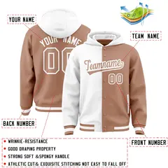 White Light Brown Two Tone Split Varsity Letterman Jacket Hoodie 4