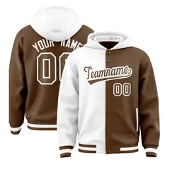 White Light Brown Two Tone Split Varsity Letterman Jacket Hoodie 1