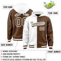 White Light Brown Two Tone Split Varsity Letterman Jacket Hoodie 4