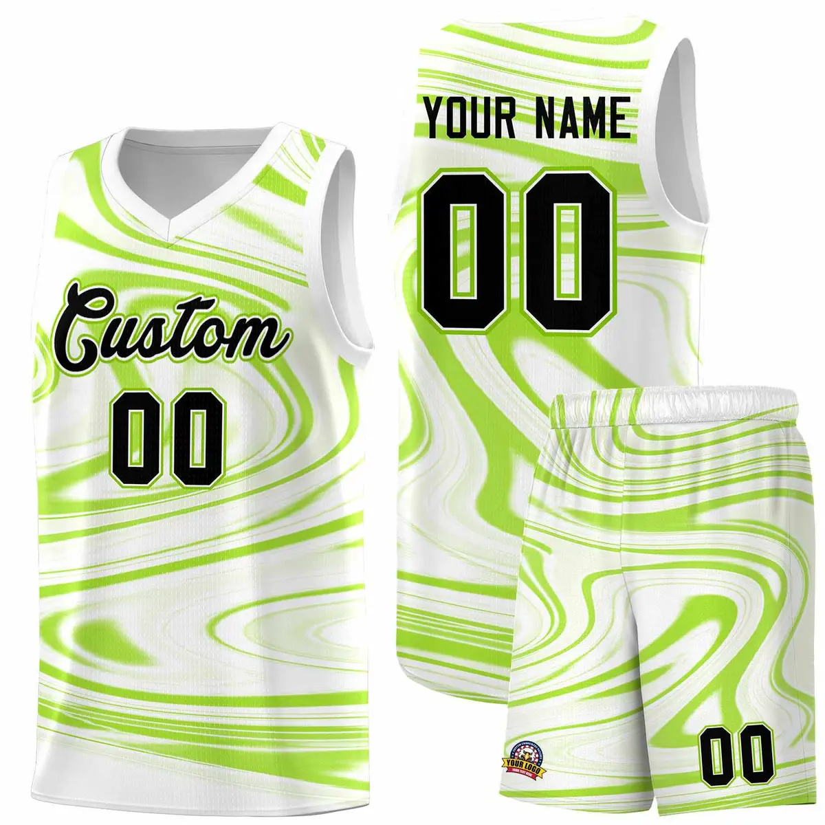 White Light Green Graffiti Fluids Basketball Jersey Sets