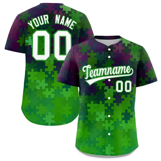 White Light Green Puzzle Elements Baseball Jersey