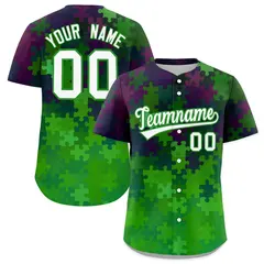White Light Green Puzzle Elements Baseball Jersey 1