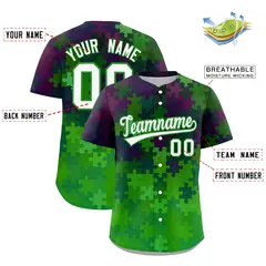 White Light Green Puzzle Elements Baseball Jersey 2