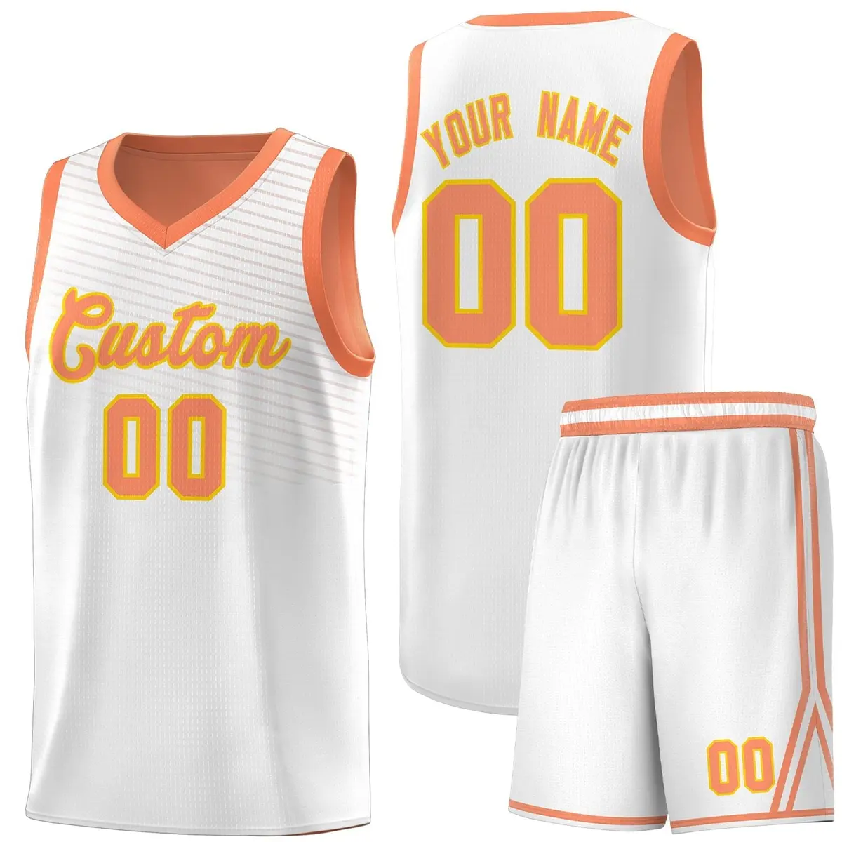 White Light Orange Chest Slash Pattern Basketball Jersey