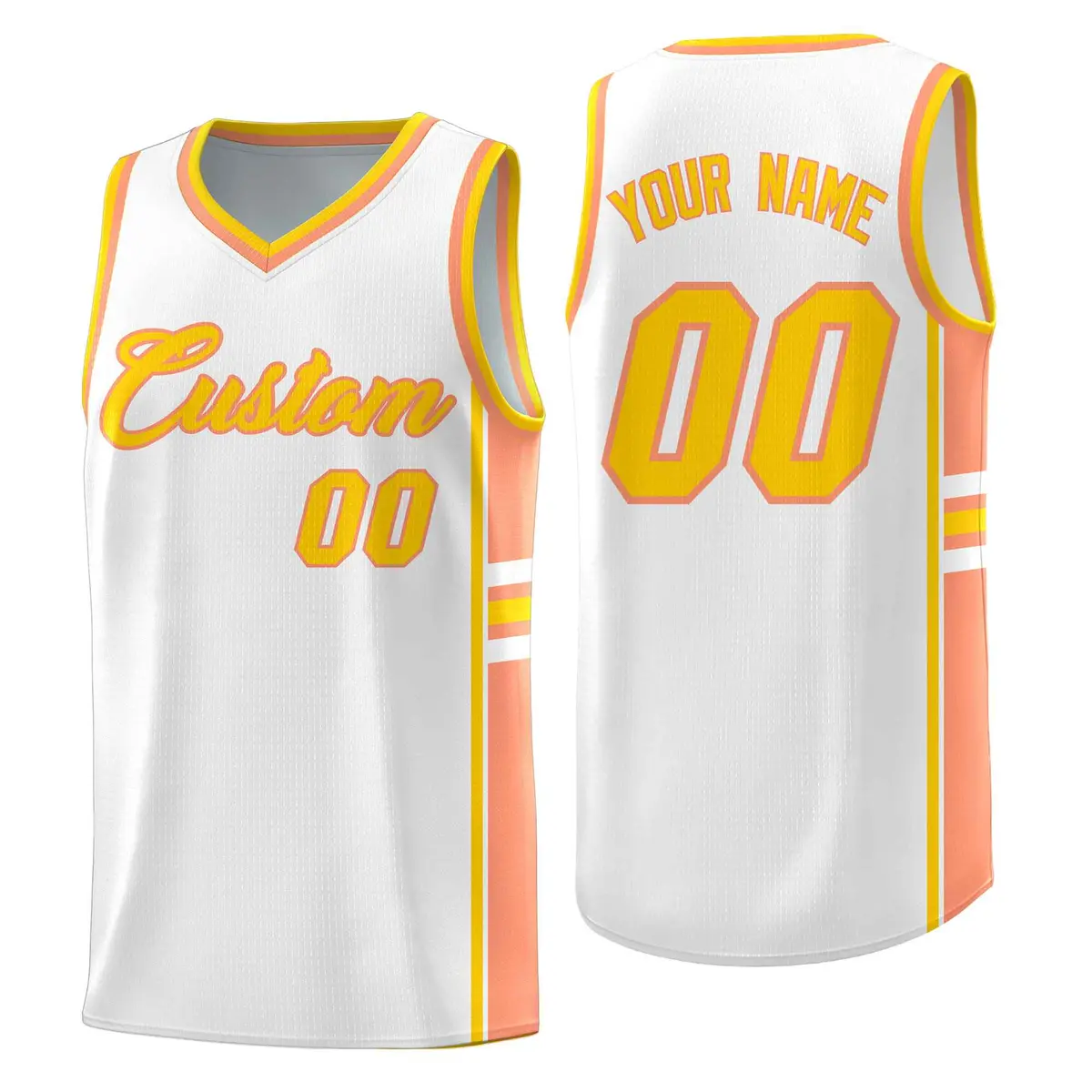 White Light Orange Color Block Basketball Jersey